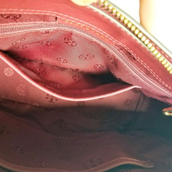 TORY BURCH Maroon Emerson Bag Saffiano Leather Top Zipper Handle Satchel Dk Red - Picture 12 of 15